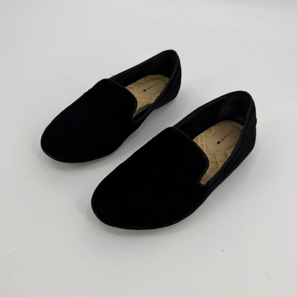 Birdies Starling Black Velvet Loafers Womens 7 Smoking Slipper Flats